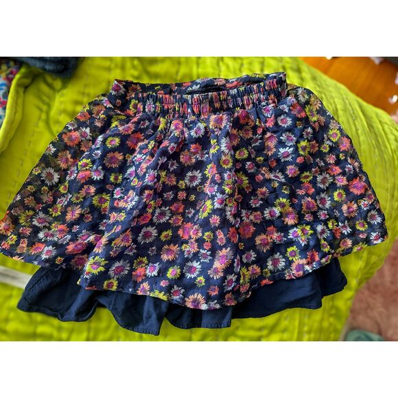 Disney D Signed Navy Blue Floral Print Lined Skirt Size S GUC - Picture 1 of 4